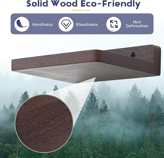 Small Floating Shelf, 5x6 Inch Display Ledges for Wall,Mini Shelves,Rustic Wood Shelf for Bedroom Living Room Bathroom Kitchen (3, Dark Walnut)