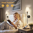 DORESshop Battery Operated Wall Sconce Set of 2, 7 Color Wireless Wall Light Easy to Install, Sconce Wall Decor Set of 2 for Bedroom, Living Room, Fabric Linen Shade, Black, 24.6in