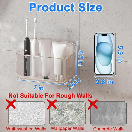 Diesisa 2pc Acrylic Wall Mount Organizer, Acrylic Adhesive Organizer, Clear Shelf, Bathroom Shelves for Wall,No Drilling Hang Walls,with Self Adhesive Tape, for Bathroom, Kitchen, Living Room