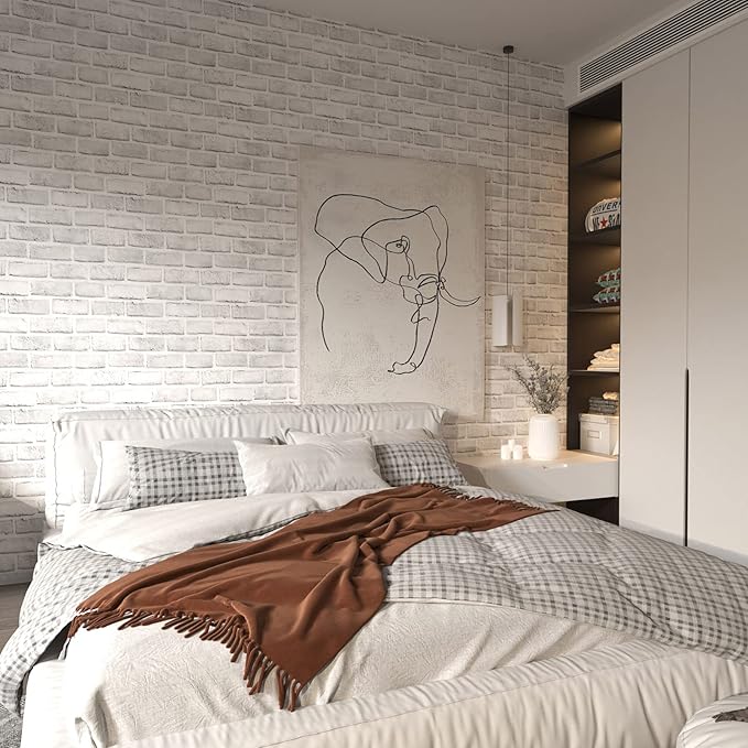 Cohoo Home Brick Wallpaper Peel and Stick Contact Paper 591inL 18inW Faux 3D Brick Contact Paper for Wall White Gray Self Adhesive Removable Wallpaper Backsplash Bedroom Wall Sticky Waterproof Thick