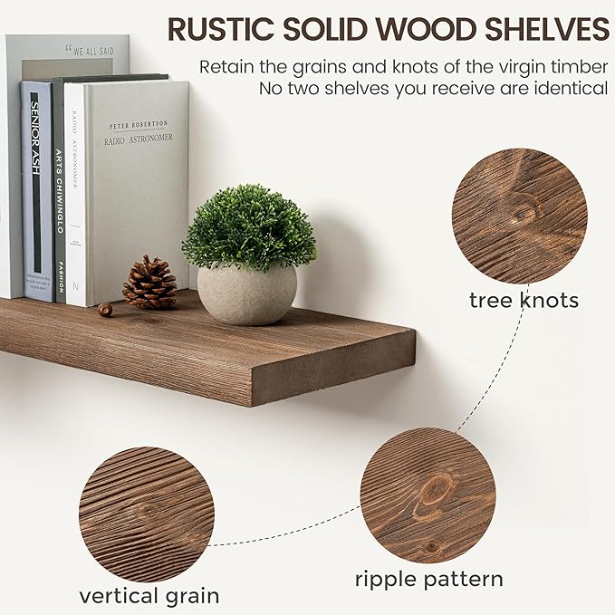 Marsmiles 72 Inch Floating Shelf | 9.3 Inch Deep Dark Wood Wall Shelf Set of 1 | Rustic Reclaimed Wood Shelves for Room Wall | Farmhouse Floating Shelves for Living Room Bathroom
