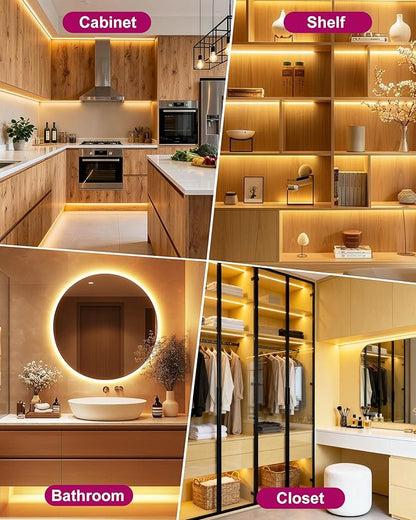 EMITEVER Under Cabinet Lighting kit, 6 PCS COB LED Strip Lights 3000K Warm White, UL Listed Dimmable Led Lights Strip for Kitchen Cabinet, Counter, Shelf, with Remote & Adapter, Timing, 9.8ft