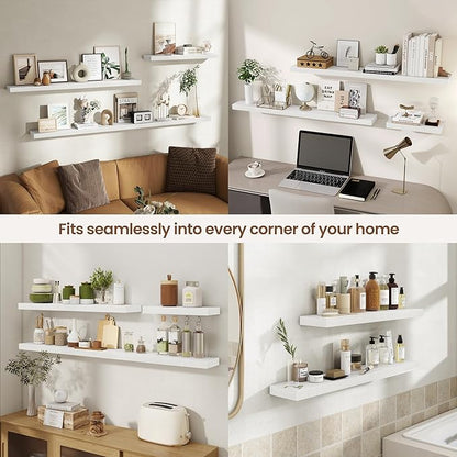 72 Inch Floating Shelves for Wall 2 Pack, 72" Wall Shelves for Books, Storage, Decor, Wall Mounted Floating Shelf with Invisible Brackets for Kitchen, Living Room, White