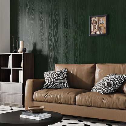 Wallercity Blackish-Green Wood Grain Contact Paper for Cabinets Dark Green Textured Wood Wallpaper Peel and Stick Countertops Vinyl Waterproof Wooden Wall Paper for Countertop Desk Table 15.8''x236''