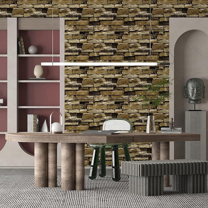 Rock Peel and Stick Wallpaper - Self-Adhesive & Removable Wallpaper Stone Decorations Contact Paper 17.7"x78.8" 3D Stone Textured Vinyl for Backsplash, Countertop Wall, Easy to Clean, Brick Wall paper