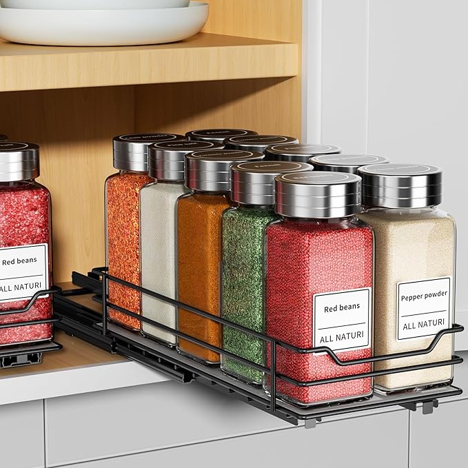RCHYFEED Pull Out Spice Rack Organizer for Cabinet,Slide out Spice Organizer for Inside Cabinets,Heavy Duty Spice Organization for Kitchen and Pantry,Seasoning,Sauces(1-Tier,4.5