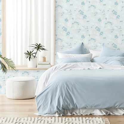 Dimoon 197"x17.3" Blue Wallpaper Floral Contact Paper Peel and Stick Wallpaper White Vintage French Country Renter Friendly Bathroom Boho Flower Removable Wall Paper Kitchen Self Adhesive Vinyl Roll