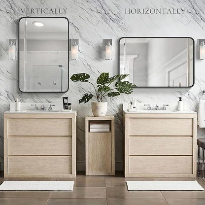 Bathroom Mirror for Wall, 40x30 Inch Rectangle Mirror, Matte Black Metal Framed Bathroom Vanity Mirror for Restroom Farmhouse, Anti-Rust, Tempered Glass, Horizontally or Vertically Hanging