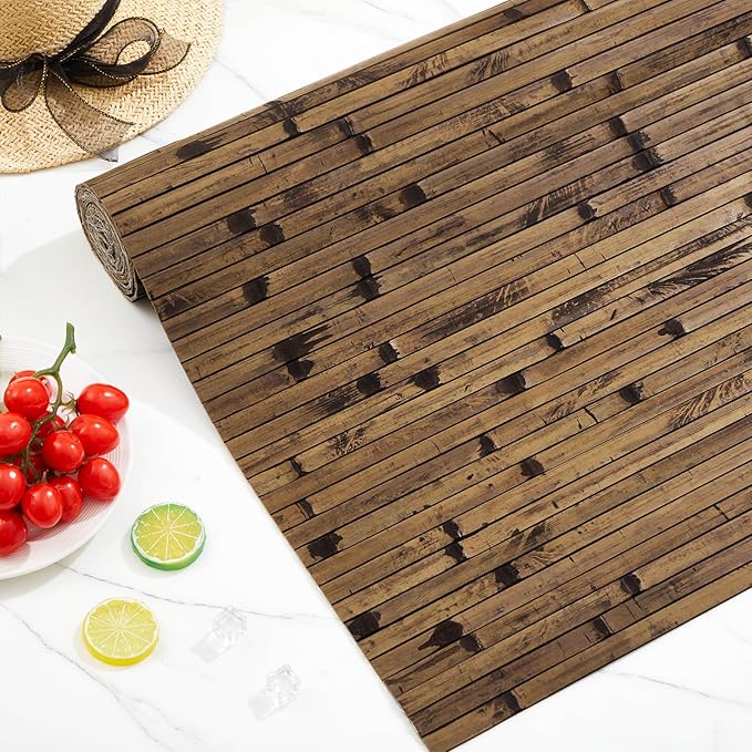 Juexica 1 Pcs Natural Bamboo Wall Panel for Interior Wall 48''x96'' Bamboo Covering Renewable Pole Wainscoting Room Divider Wrap Decor for Bedroom Living Room Kitchen Island Office (Dark Burned)