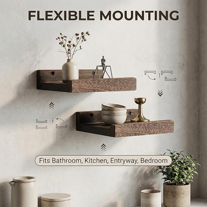 Z metnal Mini Floating Shelves, Small Natural Wooden Display Wall Shelf for Picture Ledge, Pawlownia, Wall Mounted, 6 x 5.5inch, 3 Pack