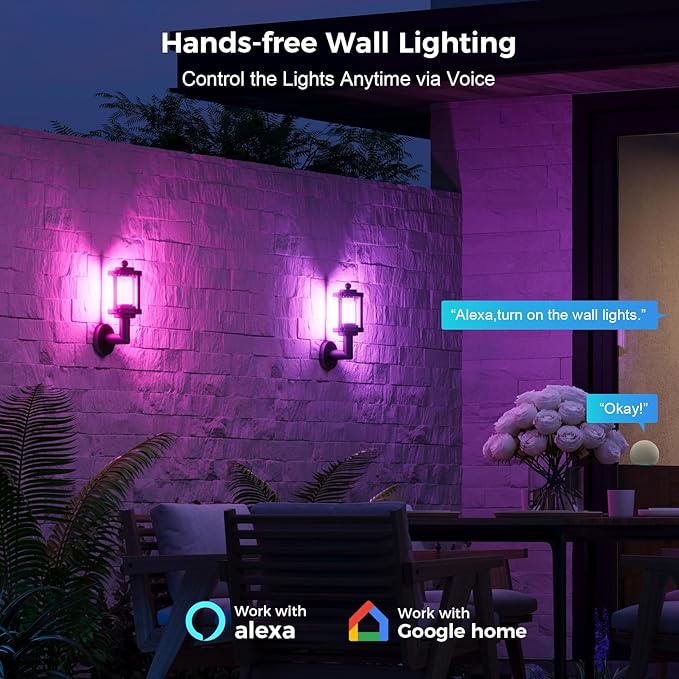 XMCOSY+ Outdoor Wall Lights, 1100LM Smart Porch Lights Outdoor, RGBCW LED Outdoor Sconce Lights, WiFi APP Control, Compatible with Alexa, IP65 Waterproof Exterior Lighting Fixtures, 2 Pack