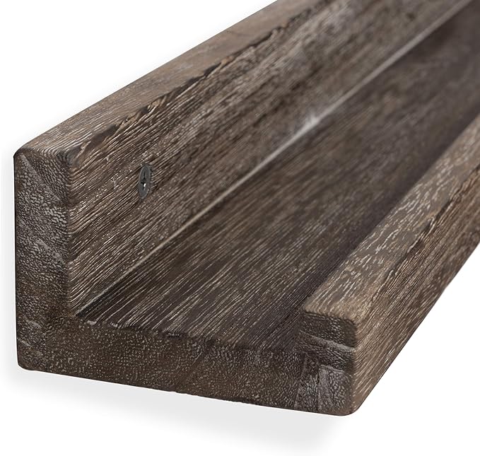 Rustic State Ted 36" Wall Mount Narrow Wood Picture Ledge Shelf Photo Frame Display - Floating Shelves for Living Room Office Kitchen Bedroom Bathroom Décor - Torched Brown - Set of 2