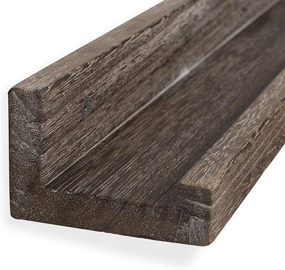 Rustic State Ted 36" Wall Mount Narrow Wood Picture Ledge Shelf Photo Frame Display - Floating Shelves for Living Room Office Kitchen Bedroom Bathroom Décor - Torched Brown - Set of 2