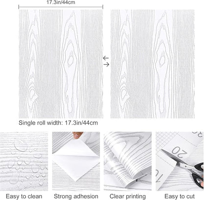 Yun-aeon White and Silver Wood Contact Paper 17.3"x200" Rustic Wooden Peel and Stick Wallpaper Removable Self-Adhesive Wallpaper Wood Grain Contact Paper for Countertops Cabinets