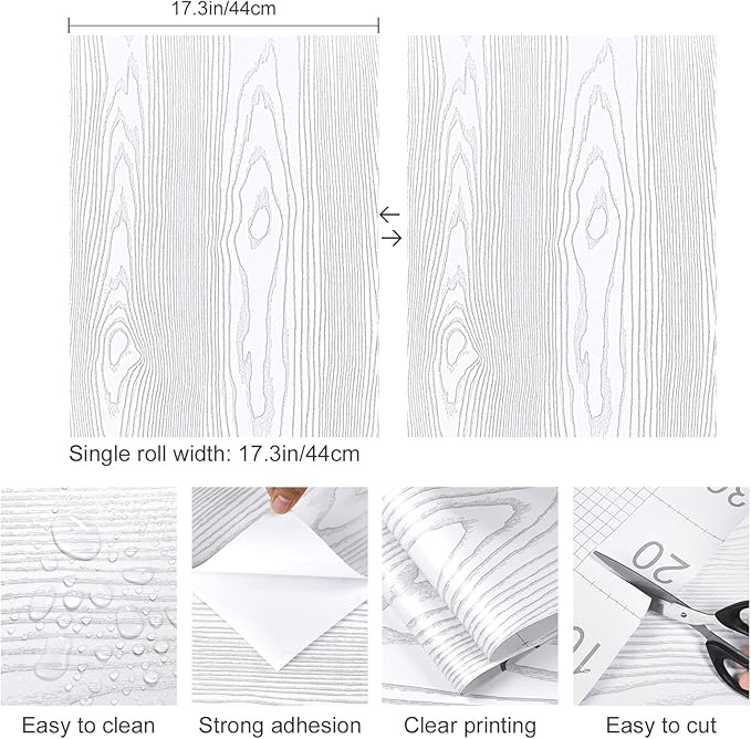 Yun-aeon White and Silver Wood Contact Paper 17.3