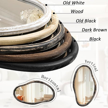 JJUUYOU Irregular Mirror Asymmetrical Wall Mirror 34"x22" Modern Hanging Mirrors for Bathroom Bedroom Living Room Hallway Large Wall Mounted Makeup Dressing Mirrors Rustic Black