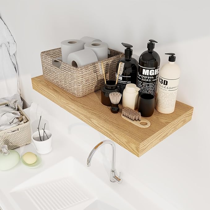 12 Inch Deep Floating Shelves, 24 x 12 Floating Shelf for Books, Rustic Wood Deep Wall Shelves for Home Storage & Display, 2