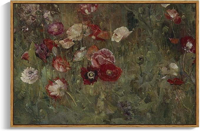 InSimSea Framed Canvas Wall Art Vintage Decor, Flowers Canvas Wall Art Modern Farmhouse Decor, Botanical Wall Art Painting for Office, Bedroom Bathroom Office home Decor, 24