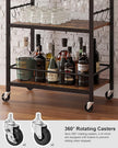 TUTOTAK Bar Cart, Home Bar Serving Cart, Microwave Cart, Drink Cart, Mobile Kitchen Shelf with Wine Rack and Glass Holder, Rolling Beverage Cart for Living Room, Kitchen, Brown BC01BB032