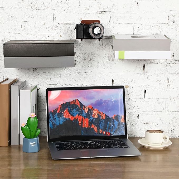 Jetec 6 Pack Invisible Floating Bookshelf Wall Mounted Floating Bookshelves Heavy Duty Book Organizers Hidden Book Shelf Metal Shelves Holder for Books Bedroom Living Room Home Office (Brown)