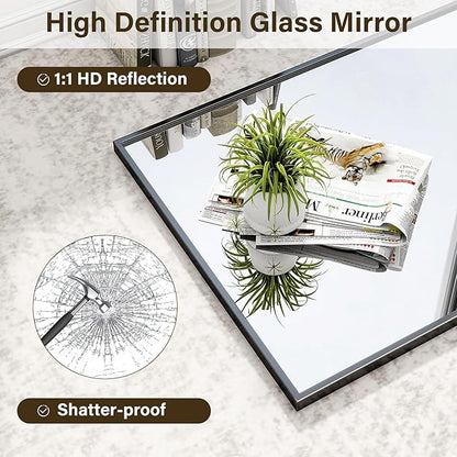HARRITPURE 28"x20" Bathroom Mirror for Wall, Black Framed Rectangle Mirror Aluminum Alloy Frame Wall-Mounted Horizontally/Vertically for Entryway/Bedroom/Vanity