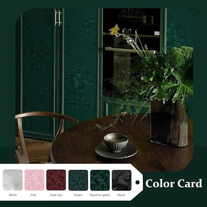 Dimoon 17.7''x236.2''Green Peel and Stick Wallpaper Gothic Floral Wall Paper Contact Paper Closeout Renter Friendly Modern Self Adhesive(236.2''x17.7'', Blackish Green Floral Textured)