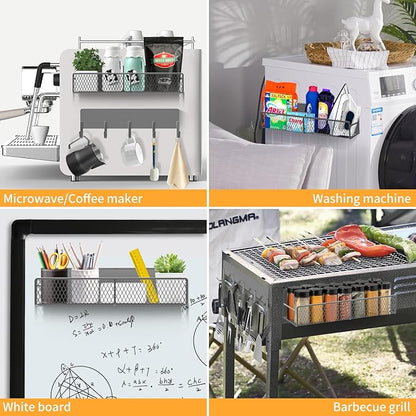 Magnetic Spice Rack for Refrigerator, 7 Pack 100% Metal Strong Magnet Shelves, Kitchen Spice Organizer W/ Hook Rack, Paper Towel Holder, Utensils Caddy, Home Laundry Room Storage Organization (Grey)