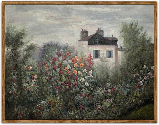 SHENIFY Landscape Framed Canvas Wall Art Vintage Classical Flower Garden Prints Hallway Bathroom Office Decor - 11x14in Natural Framed