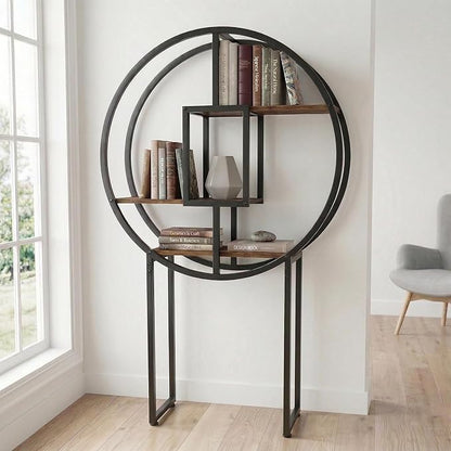 OFFICEROO Round Etagere Bookshelf 4ft 3in – Modern Asian Inspiration Circular Bookcase Shelf, Tall Circle Bookshelf & Round Shelf Standing for Living Room Display