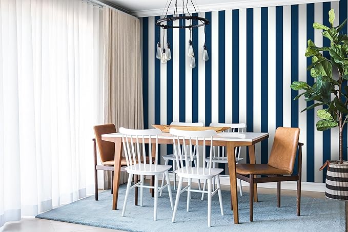 Guvana 17.7"×472" Striped Peel and Stick Wallpaper Blue and White Self-Adhesive Wallpaper DIY Removable Contact Paper Navy Blue Waterproof Wall Paper for Bathroom Cabinets Accent Wall Decor Vinyl Roll