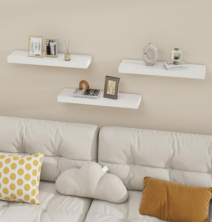 Vervida® White Floating Shelves for Wall, 24" Rustic Wood Deep Wall Mounted Shelves with Invisible Brackets for Decor & Storage, Floating Shelf for Living Room, Bathroom (Set of 3)