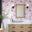 Floral Wallpaper Peel and Stick, Large White & Pink Flowers Contact Paper 17.5