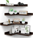 4 Tier Floating Corner Shelves Set of 4, Rustic Pine Wooden Floating Corner Wall Shelf for Wall Décor Storage, L Shaped Corner Shelf Wall Mount for Bedroom, Living Room, Bathroom, Kitchen, Red Brown.