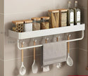 SEIDO Space-Saving Kitchen Utensil Holder | No-Drill Shelf Organizer | Wall Mount Spice Rack with Hooks & Bar for Bathroom | Space Aluminum | 24 Inch Long | White