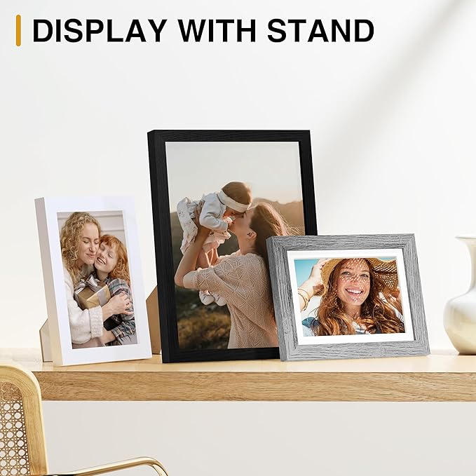 Vittanly 15 Pack Picture Frames Collage Wall Decor, Multi Sizes Including 3pcs 8x10, 6pcs 5x7 and 6pcs 4x6 Photo Frames, Gallery Frame Set for Wall or Tabletop Display, Black, Grey and White