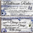 Jetec 2 Pieces Funny Bathroom Signs Bathroom Wall Decor Toilet Wall Accessories Farmhouse Toilet Rustic Wooden Signs, 12x6 Inch(Purple Daisy Style)