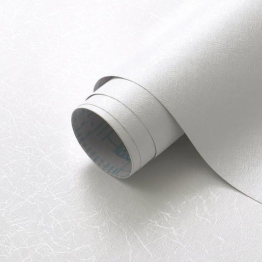 Safiyya 17.3 inch X 393 inch Peel and Stick Wallpaper White Silk Textured Wallpaper Modern Solid Color Removable Wall Paper Waterproof Contact Paper for Walls Vinyl Rolls