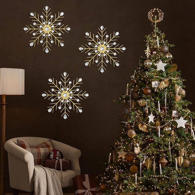 ZEXUIRU 3 Pack Gold Sunburst Wall Decor – Metal Crystal Wall Art with Sparkling Rhinestones, 14’’/18 Inch Starburst Wall Hanging Set for Living Room Bedroom Bathroom – Modern Bling Home Decorations