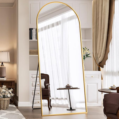 Antok Arched Full Length Mirror, 71"x28" Gold Metal Frame Floor Mirror for Bedroom Living Room, Freestanding/Wall Mount/Leaning