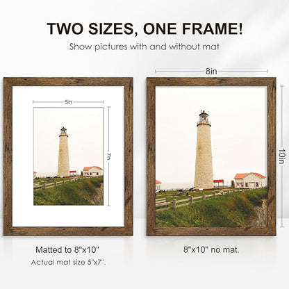PEALSN 8x10 Picture Frame Set of 6, Display Pictures 5x7 with Mat or 8x10 without Mat for Wall Mounting or Table Top Display, Photo Frames Collage for Wall Decor, Rustic Brown