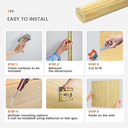 Bamboo Wall Panels for Interior Wall Decor: Natural Flexible Pole Wrap Decorative Wall Panel, Wainscoting Wall Cladding Paneling for Living Room,Bedroom,Office,Ceiling,Kitchen 1ft X 8ft