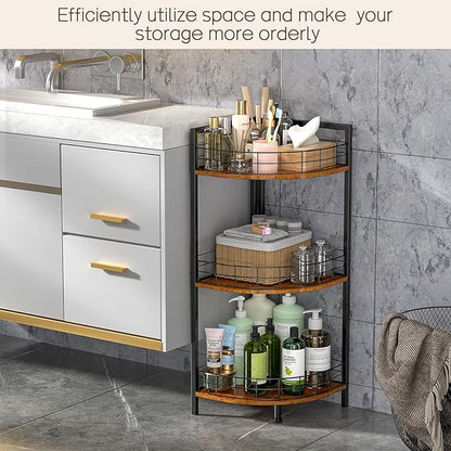 Bathroom Standing Shelf, 3 Tier Corner Stand, Free-Standing Shelf Units, Triangular Curved Corner Shelf Stand for Small Space, Ideal for Bathroom,Kitchen,Vanity Storage and Organizer