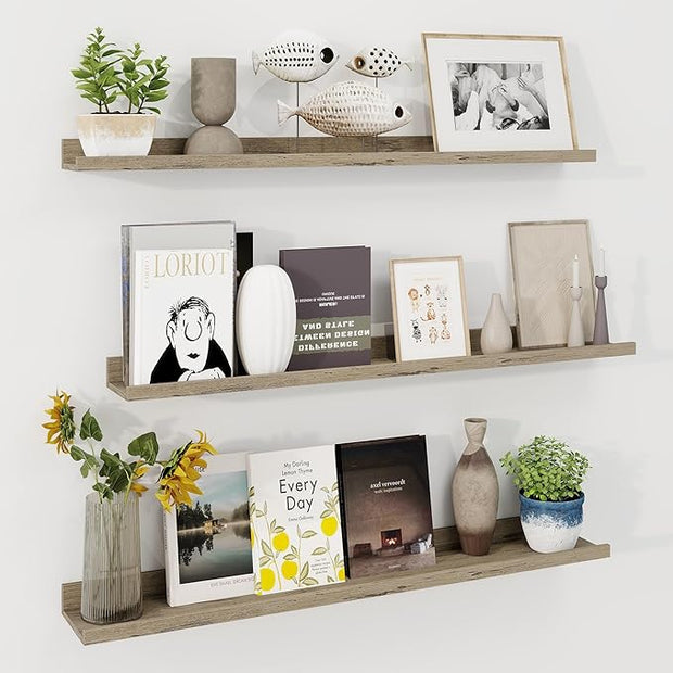 Axeman 40 Inch Floating Shelves | Grey Picture Ledge Shelf Set of 3 | Rustic Grey Wood Wall Shelves with Lip | 40" Picture Shelf for Wall with Ledge | Photo Shelves