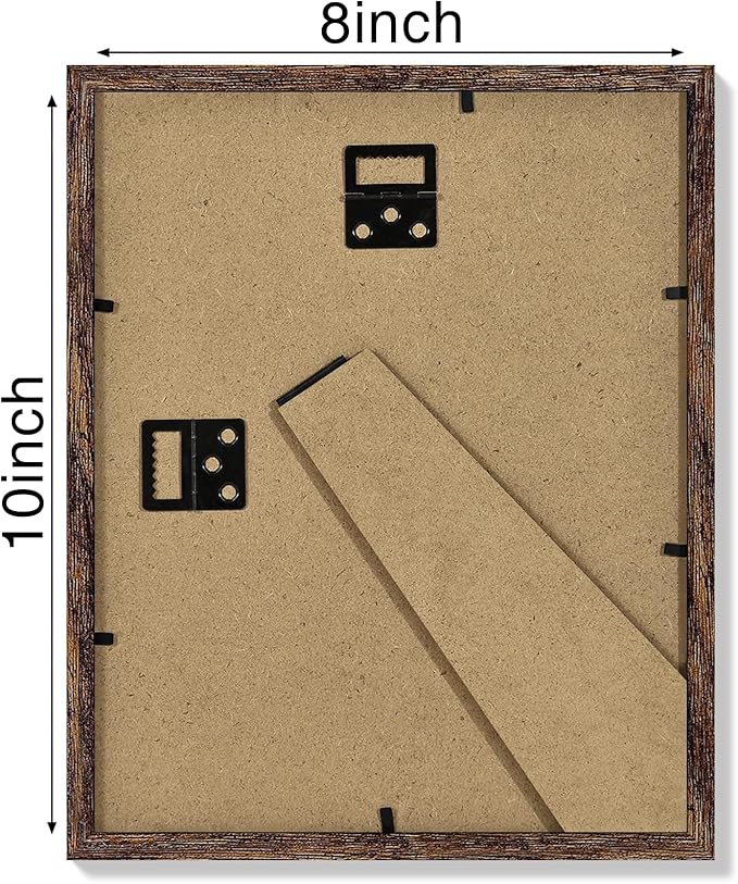 Vittanly 8x10 Picture Frames Set of 4, Display Pictures 5x7 with Mat or 8x10 without Mat, Gallery Wall Frame Set for Wall or Tabletop, Engineered Wood with Shatter Resistant Plexiglass, Rustic Brown