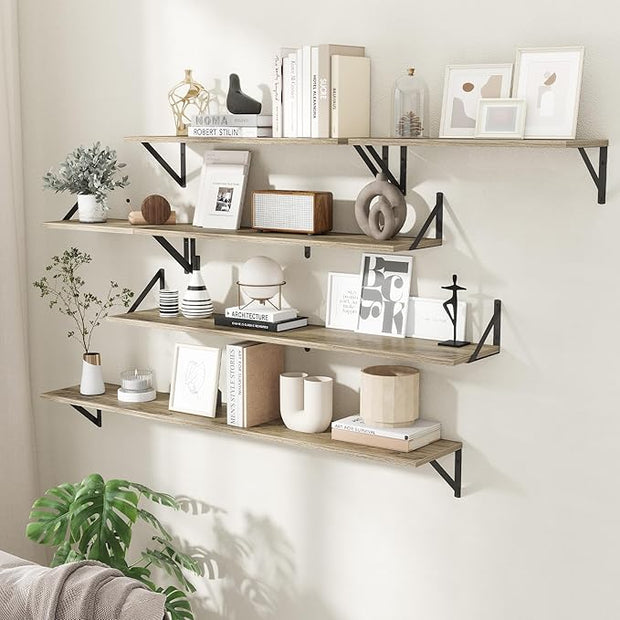 Floating Shelves with Black Metal Brackets Set of 2,30" Wx8 D Wall Mounted Shelves Floating Bookshelf,Hanging Storage Shelf for Living Room,Bedroom,Bathroom,Office,Grey