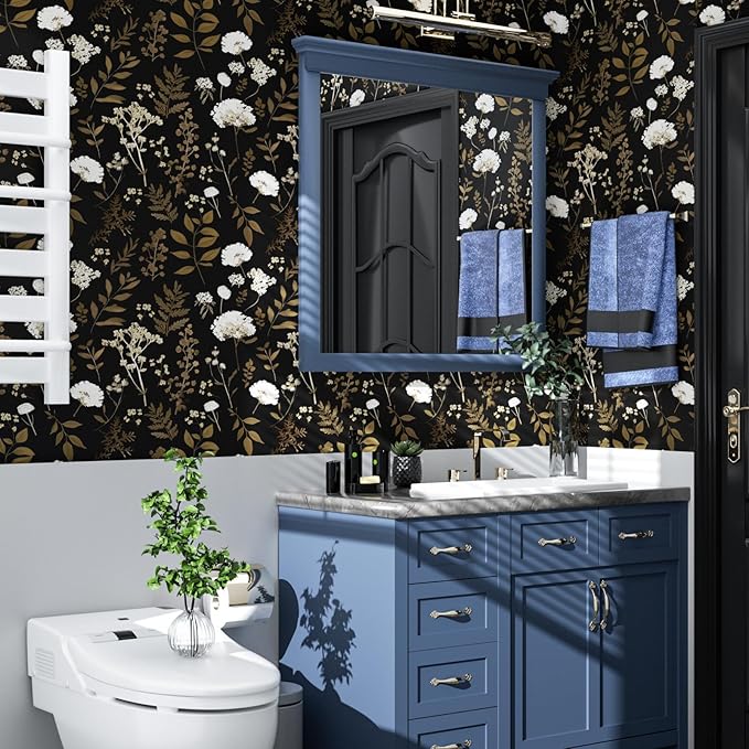 Dark Floral Wallpaper Peel and Stick Boho Wallpaper 17.5in x 393in Vintage Leaf Contact Paper Vinyl Waterproof Self Adhesive Leaf Botanical Wall Paper for Bedroom Walls Kitchen Cabinet