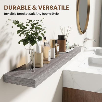 40 Inch Floating Shelves for Wall 2 Pack, 40" Wall Shelves for Books, Storage, Decor, Wall Mounted Floating Shelf with Invisible Brackets for Kitchen, Living Room, Gray
