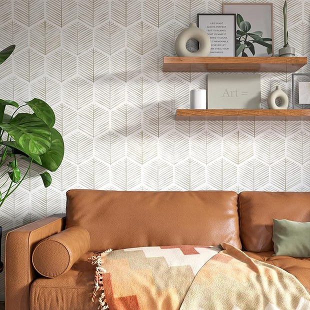 MelunMer Modern Peel and Stick Wallpaper Boho Contact Paper for Cabinets/Drawers 197In L 17.3In W Self Adhesive Removable Wallpaper for Bedroom/Bathroom Waterproof Geometric Contact Paper Beige/White