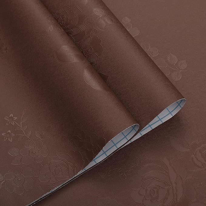 Dimoon Wallpaper 236"x17.3" Thicken Embossed Flower Wallpaper Stick and Peel Dark Orange Brown Floral Stick Peel Contact Paper Pure Waterproof Self Adhesive Removable Shelf Polyvinyl Chloride Roll