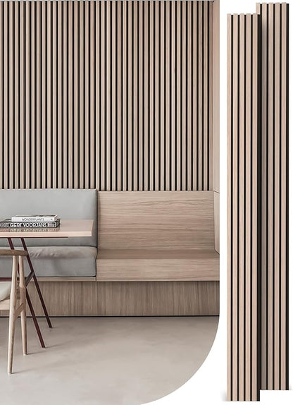 Mollywell Wood Slat Wall Panels - Time-Saving Installation Soundproof Slat Panels on Any Wall Surface, 0.95 NRC Dual-Layer Acoustic Design, Commercial-Grade MDF Core (2 Pack, 108x8in, White Oak)